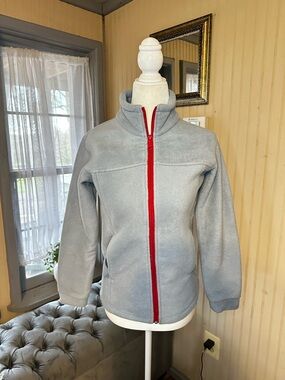 Columbia Fleece Jacket Womens Medium Gray Full Zip Red Zip Lightweight Outdoor